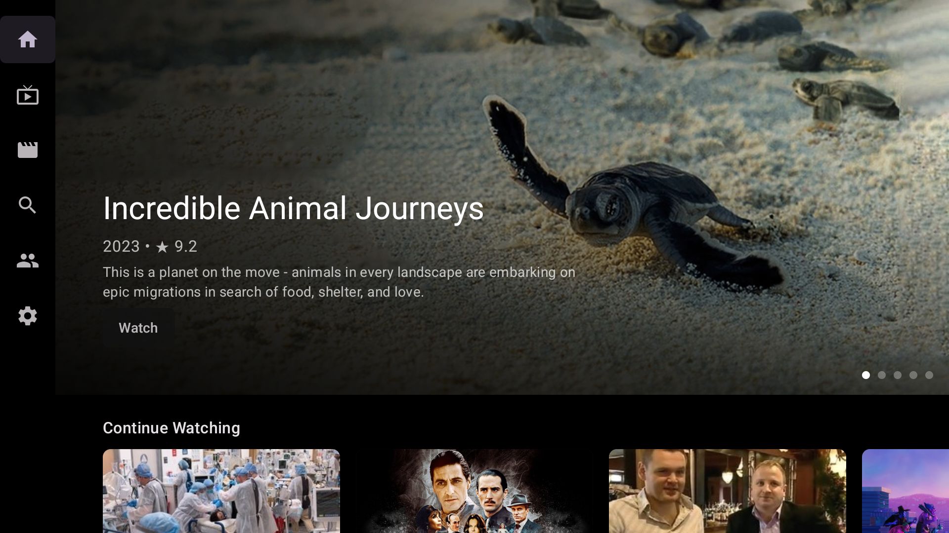 Odeion home screen on Android TV